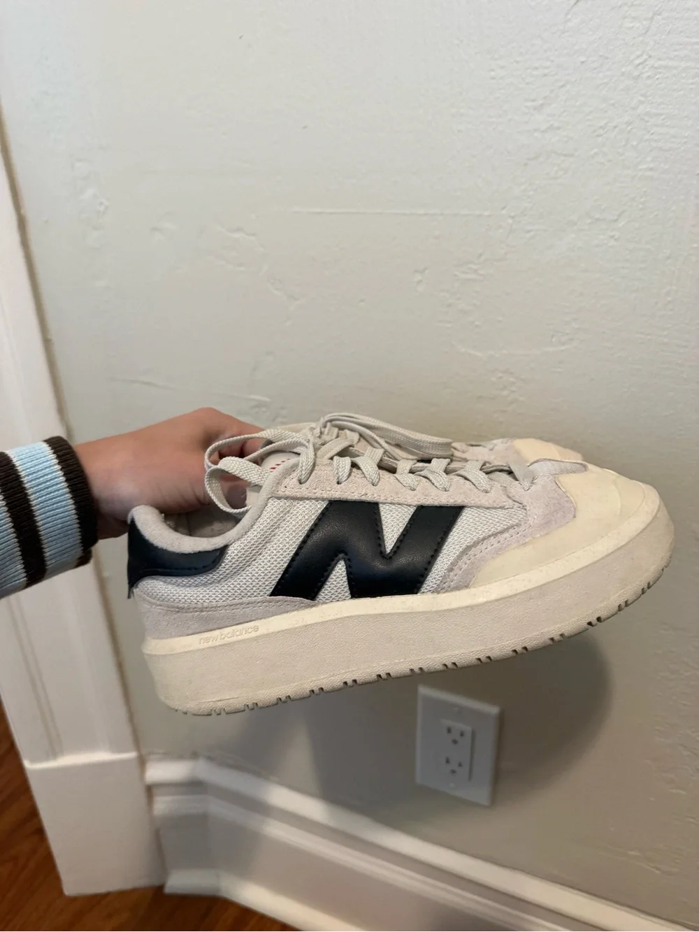 New Balance CT302 Sneakers in Moonbeam, Black and Red